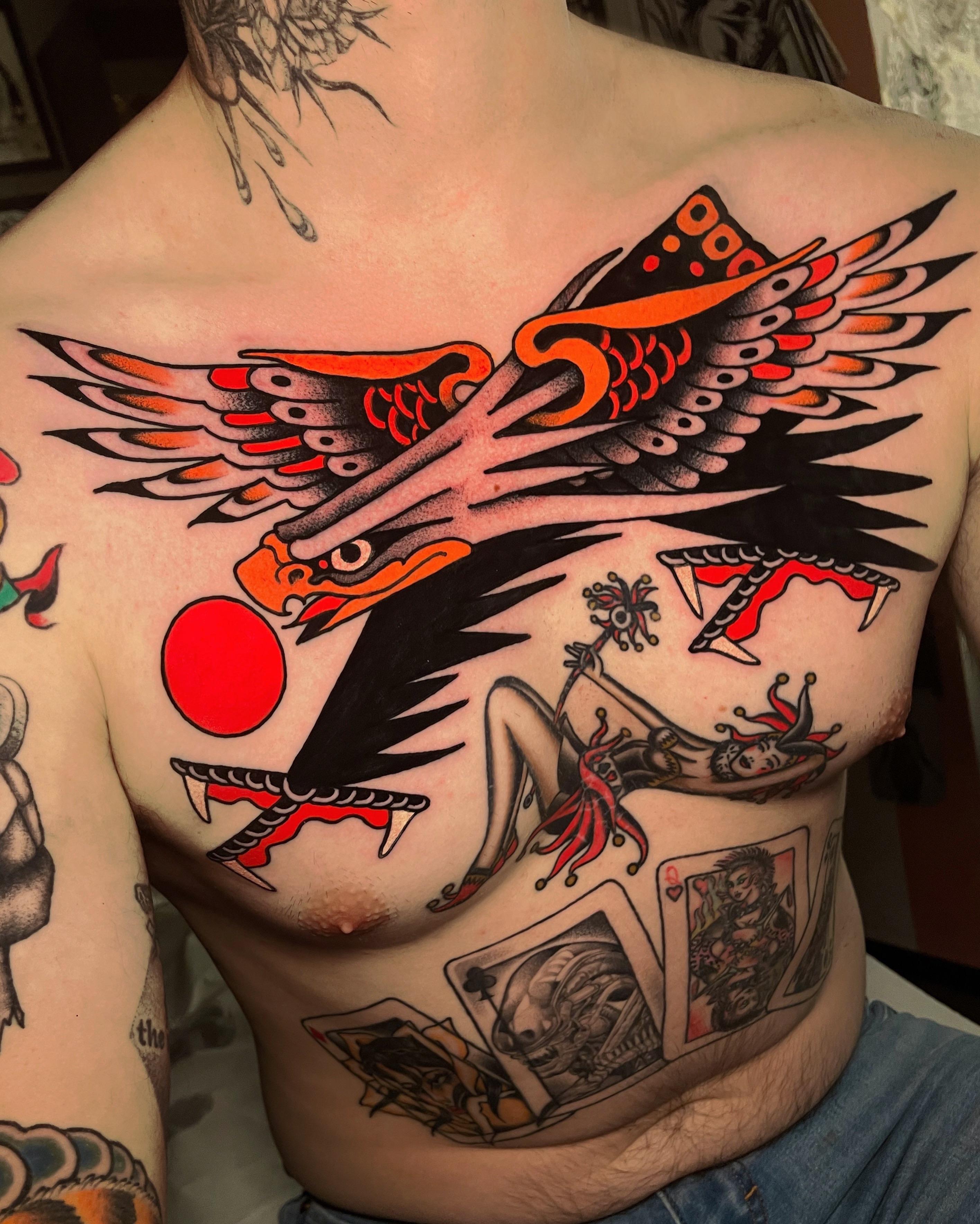 Eagle tattoo chest by Gabriele Cardosi Red Point tattoo London U.K.