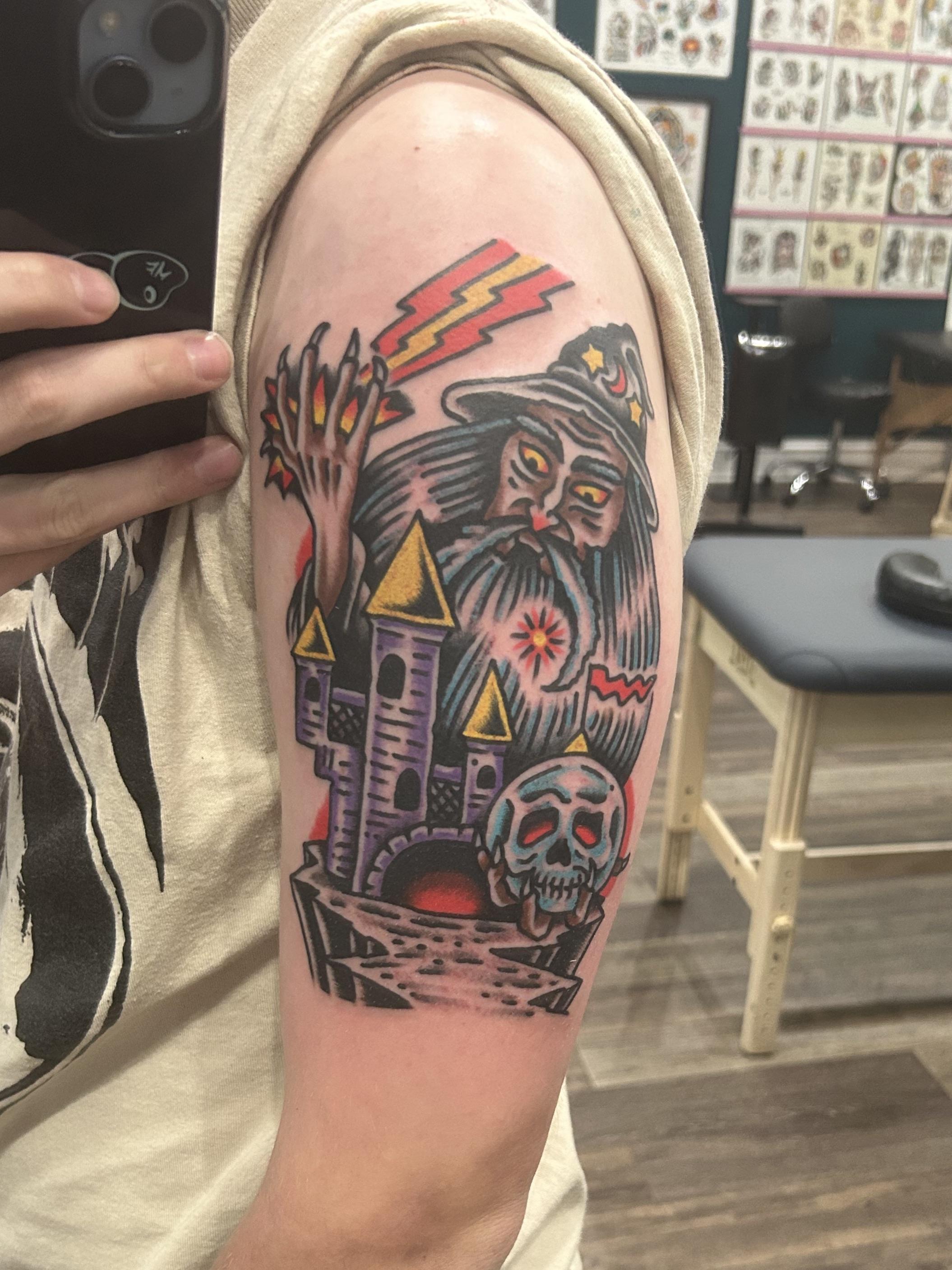 american traditional wizard done in Detroit, MI