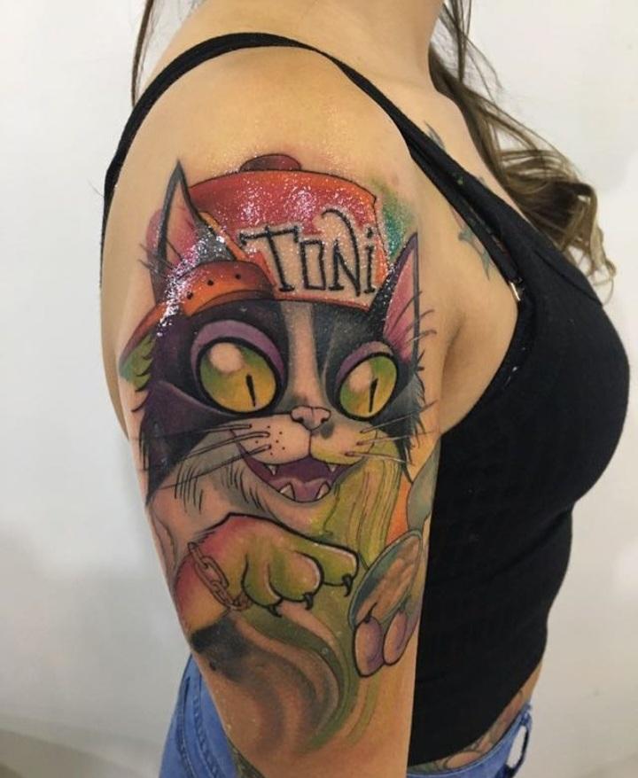 My cat , Toni, i think my best tattoo , done in Argentina