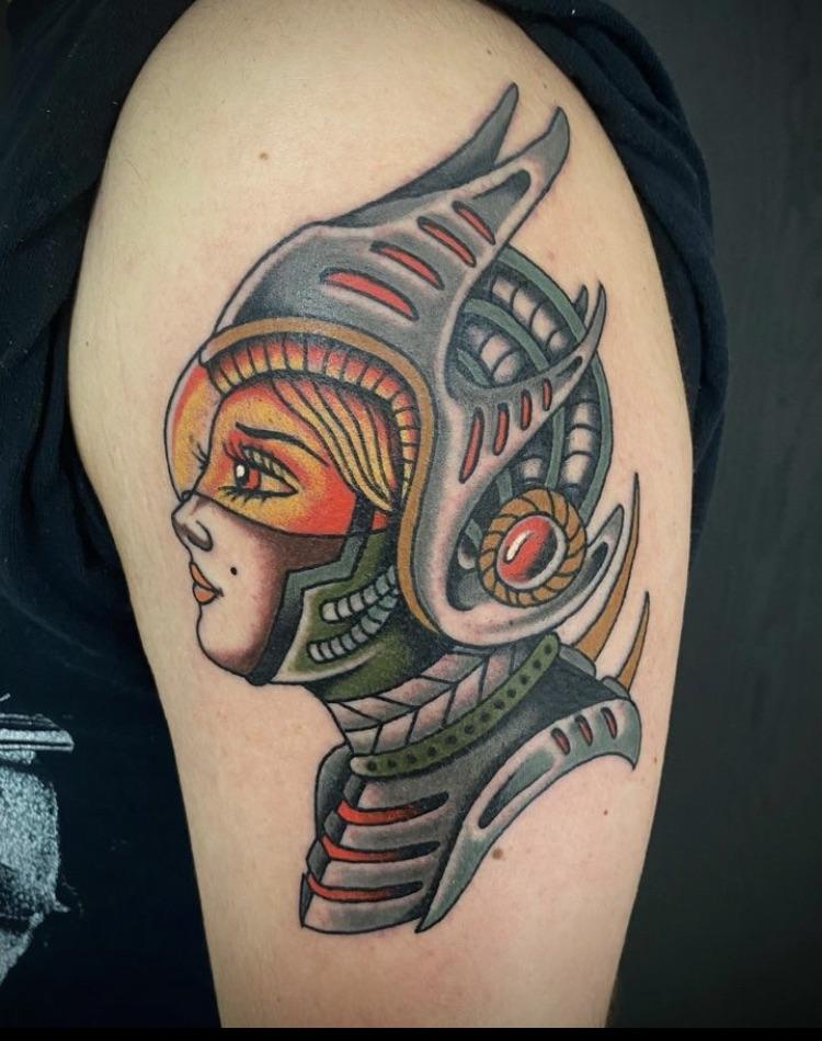 Space Girl done by Jamison Stagaard, Fortified Tattoo Lompoc, Ca