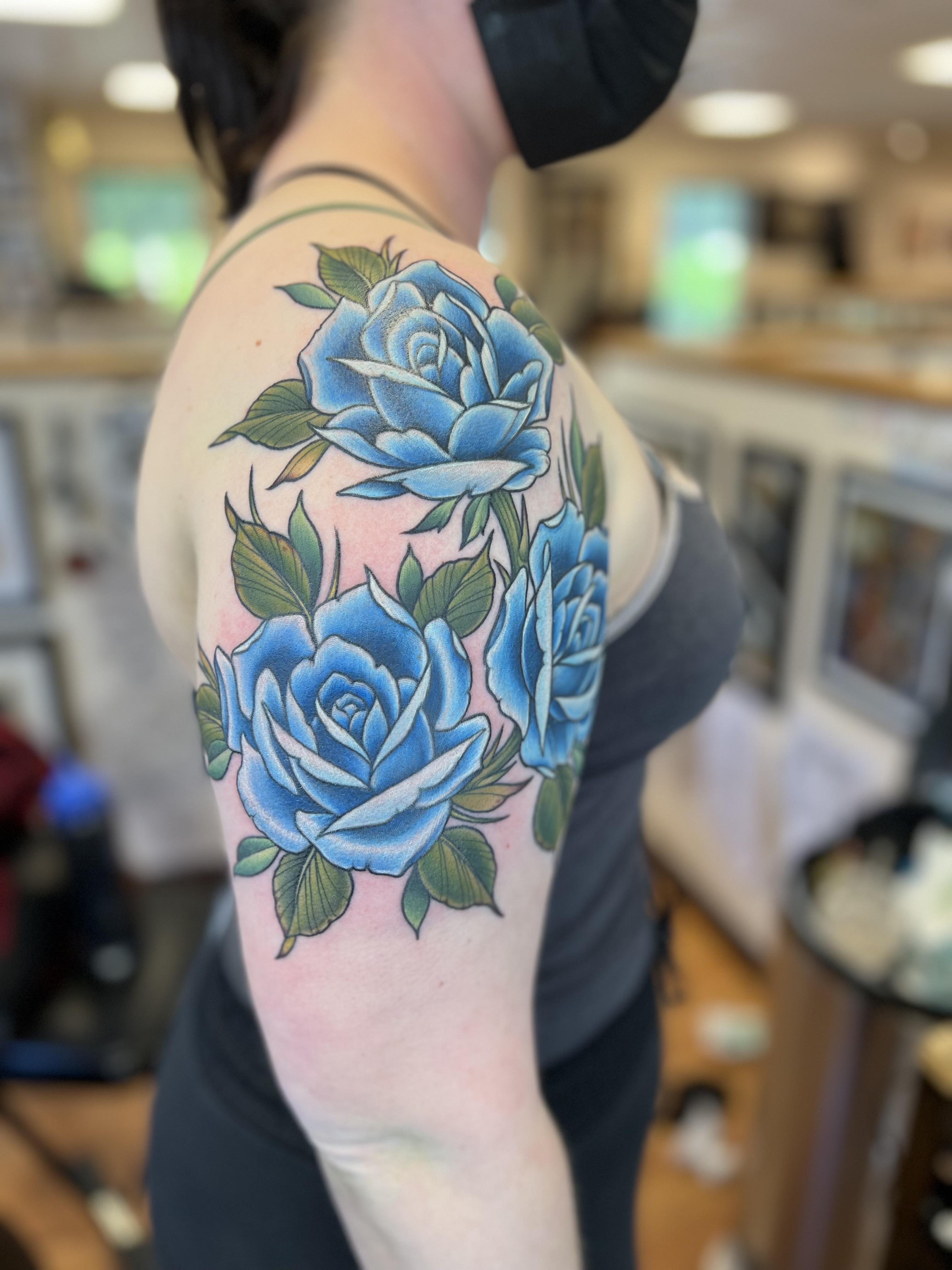 Blue Roses by Kurt Brown at the Gallery Tattoo Studio, Concord, MA