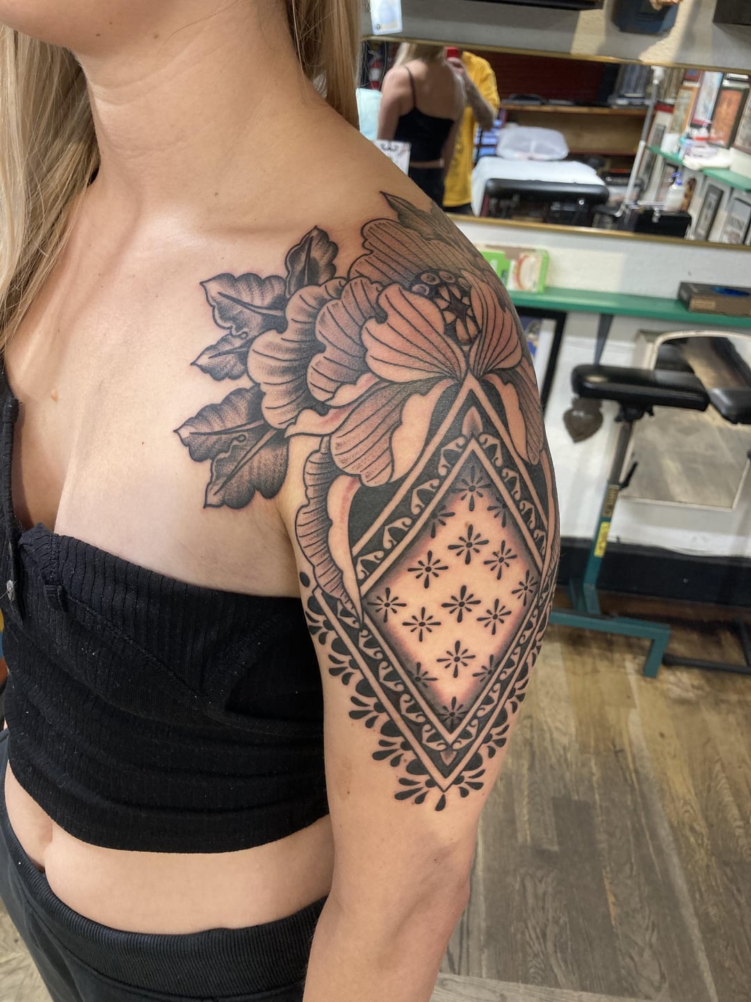 Ornamental Blackwork done by Mark at World Tattoo in Denver, CO