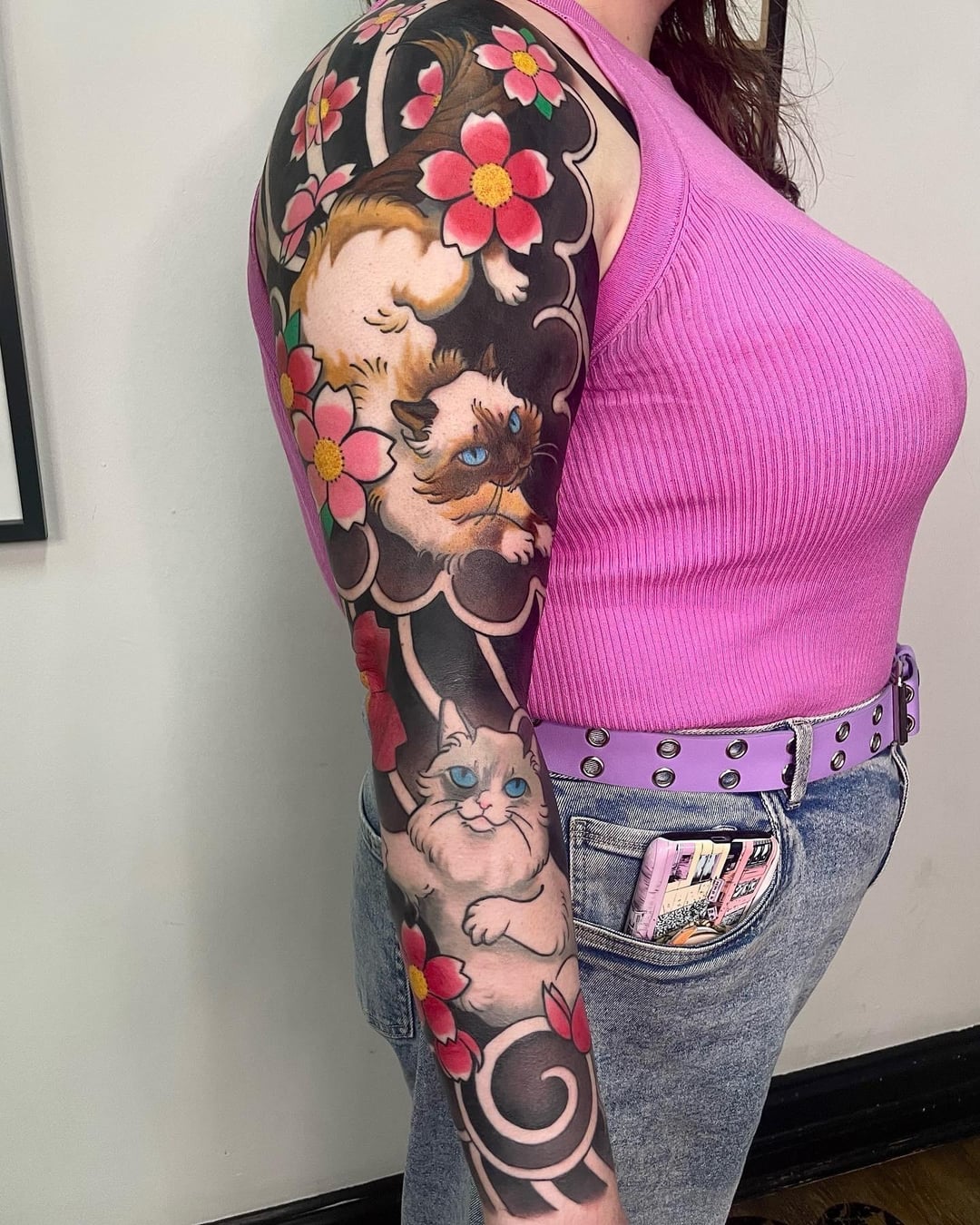 Cat sleeve by Schlgrl, at Fitzroy Tattoo, Melbourne, Australia