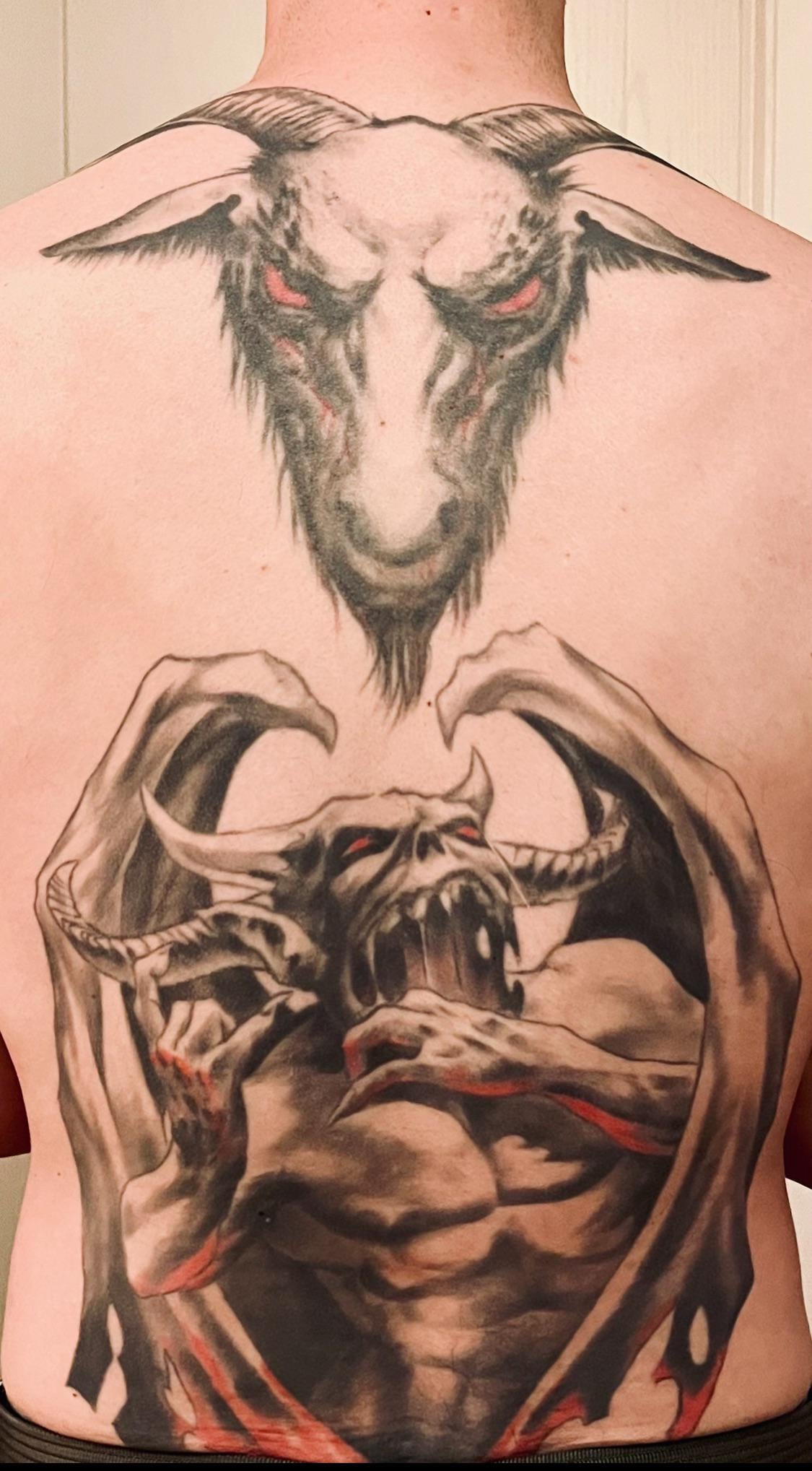 Demon/goat head by Nic Skate at Uptown Tattoo in Mpls, MN